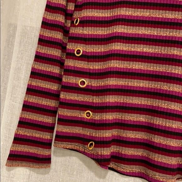 New Generation Love Gilly Striped Metallic Long-Sleeve Top Eyelet Details XS - Picture 7 of 15